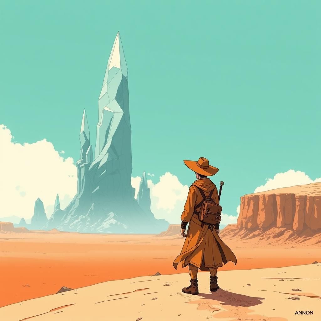 Mystical Desert Crystals in Retro Illustration Style