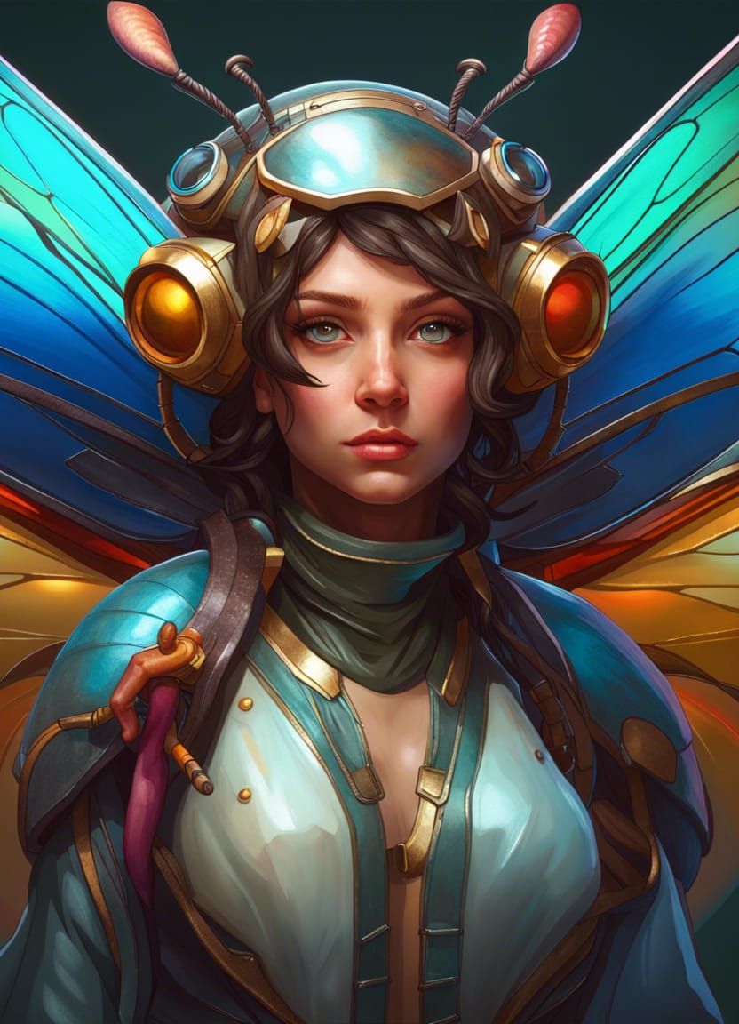 Portrait of Woman with Insect Eyes, Hyperdetailed Art