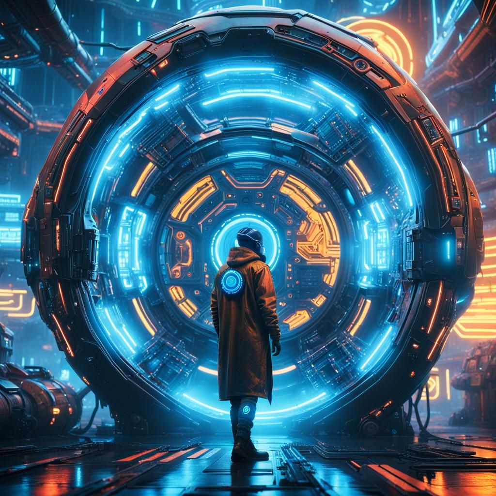 Cyberpunk Emergence: Neon-Lit Sci-Fi Transformation