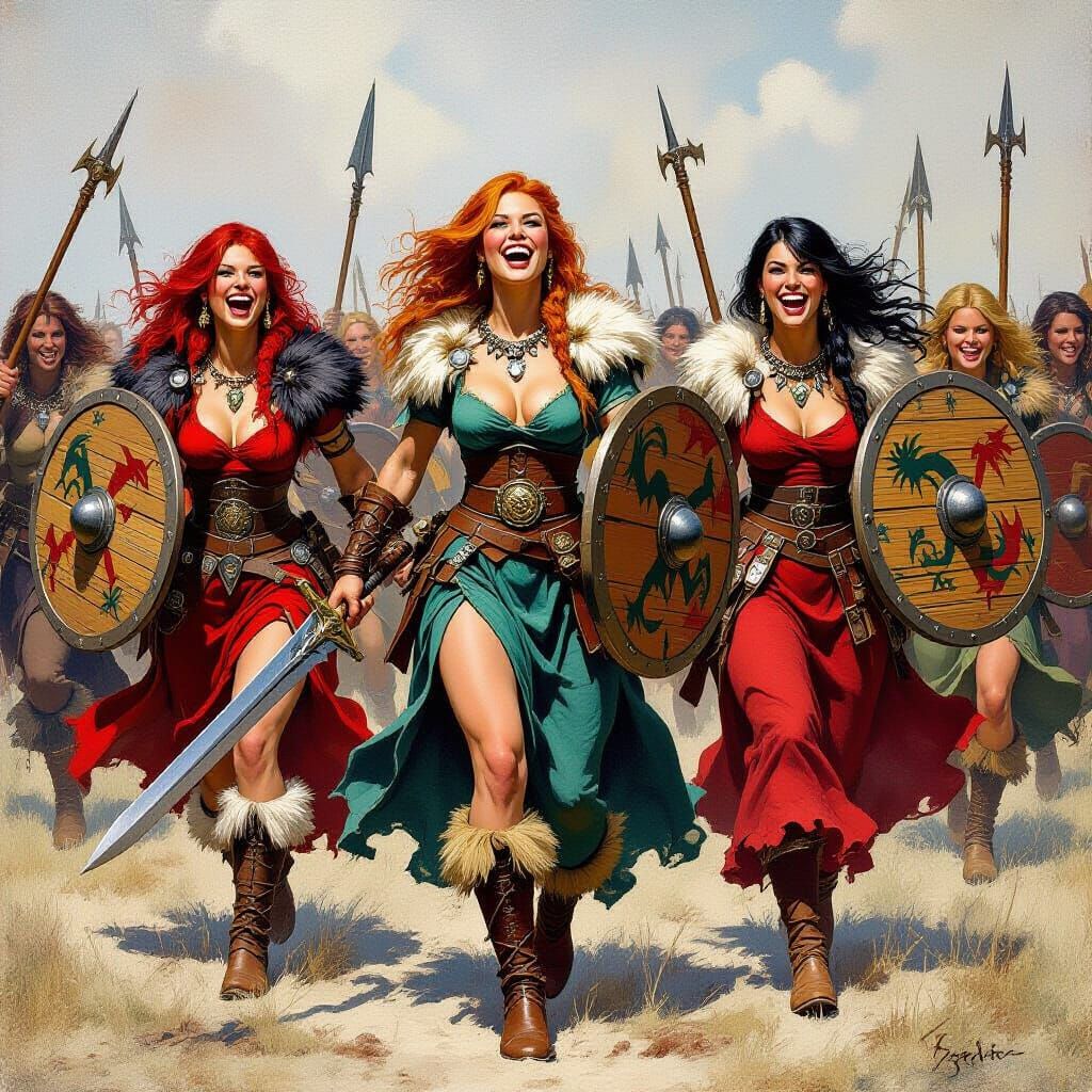 Viking Warrior Women in Dynamic Fantasy Illustration