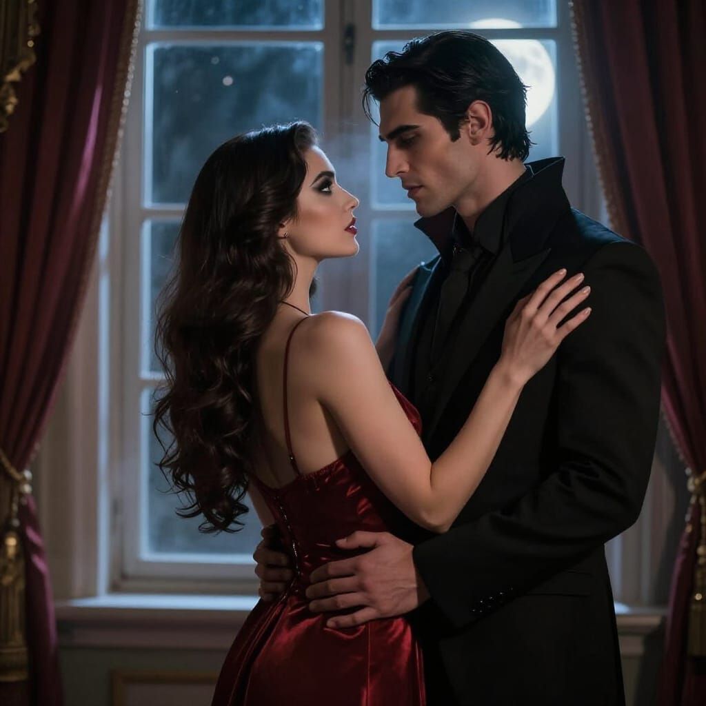 Alluring Vampire Couple by Moonlit Window