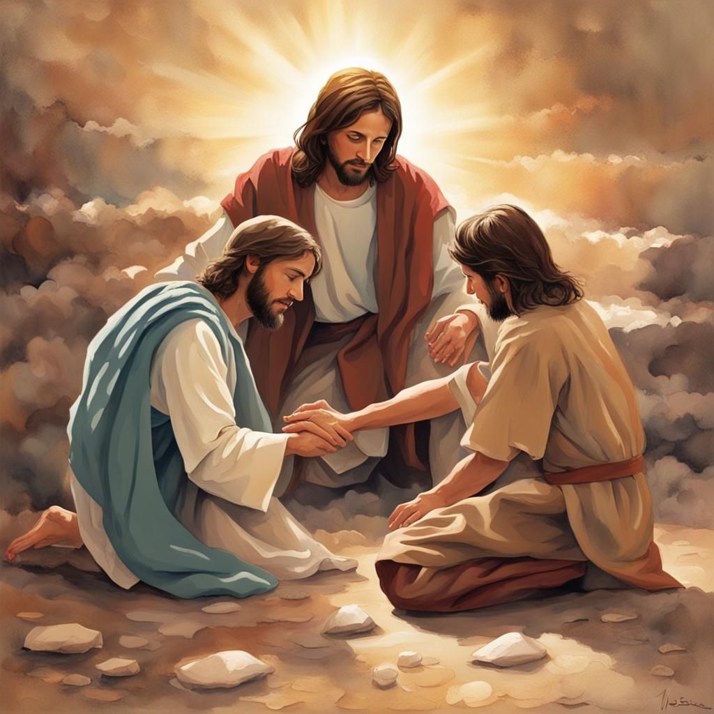 Jesus Helping Wounded Boy: Religious Art