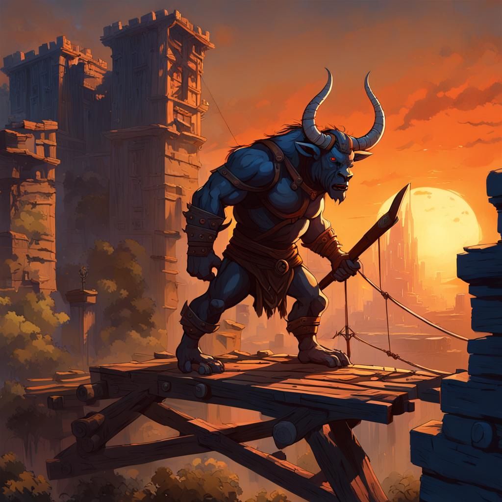 Minotaur Launches into Battle on Catapult