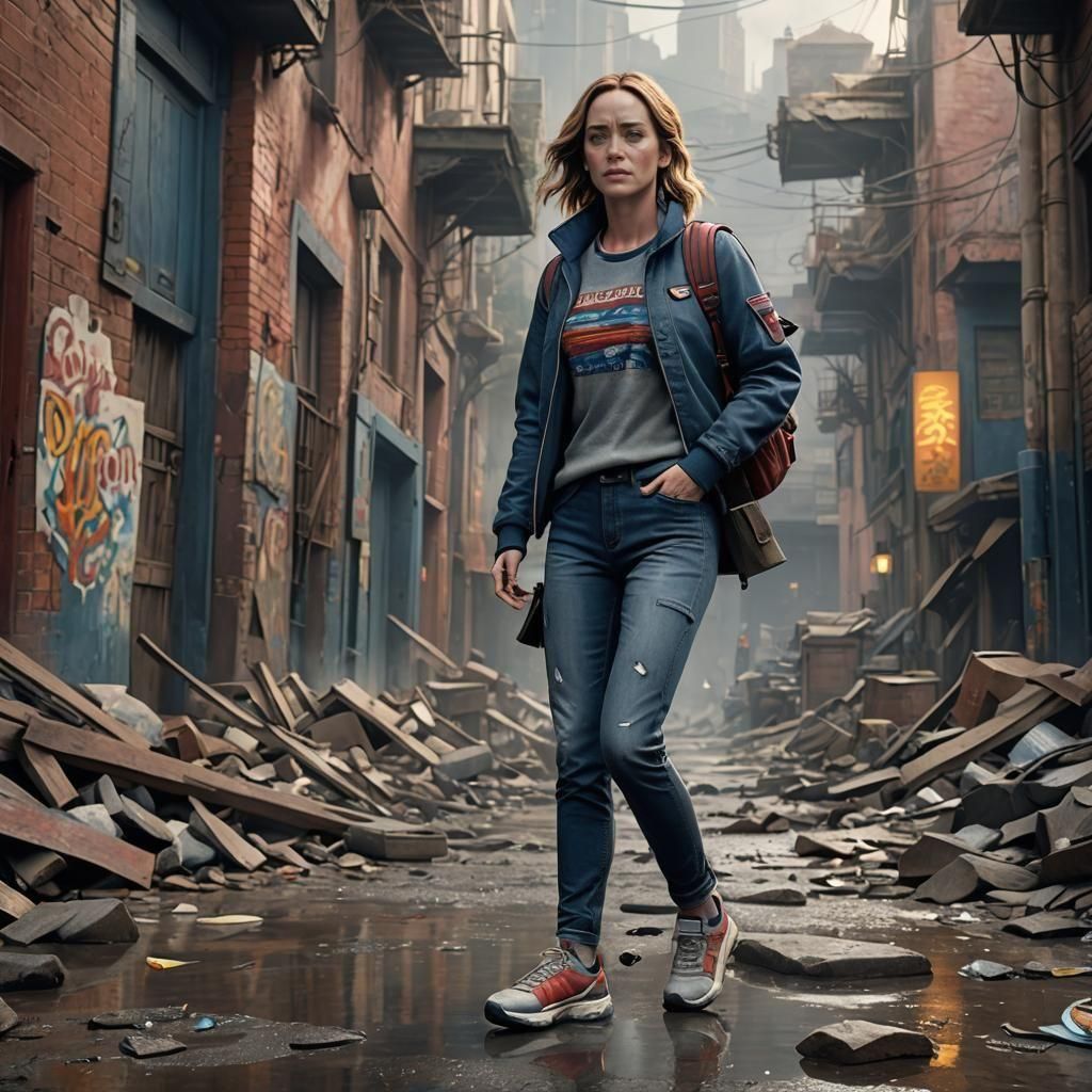 Emily Blunt in Jeans: Detailed Matte Painting