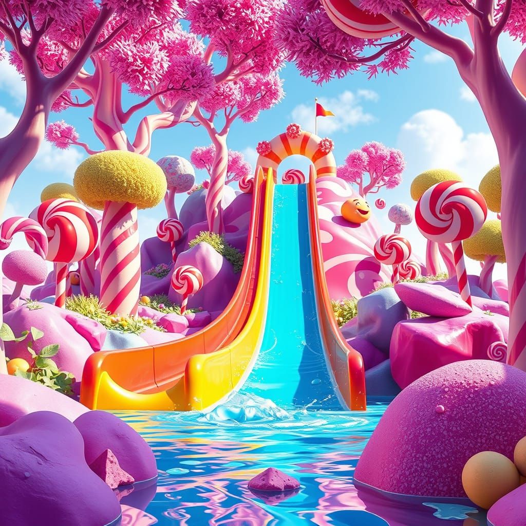 Candy Waterslide in Hyperrealistic Digital Illustration