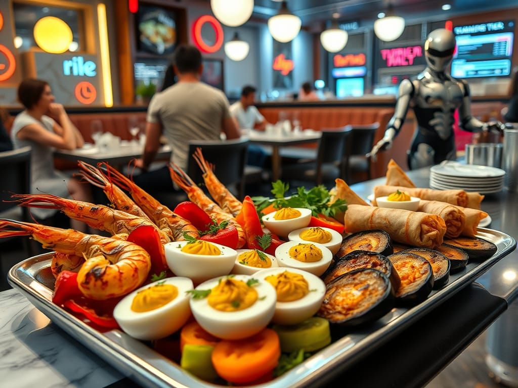 Cyberpunk Restaurant Offers Delicious Food Tray