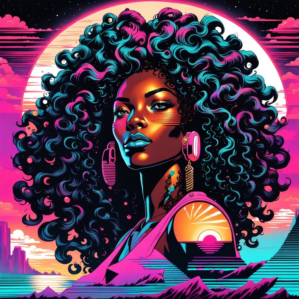 Neon Vaporwave Goddess of Life Digital Artwork