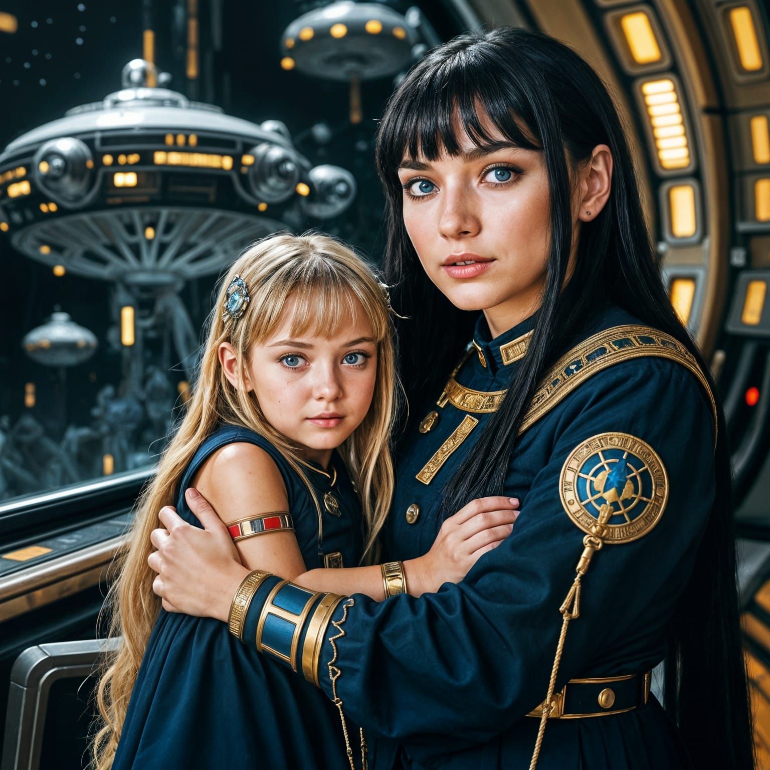 Sith-Lord Goddess on Space Station in Hyperrealism