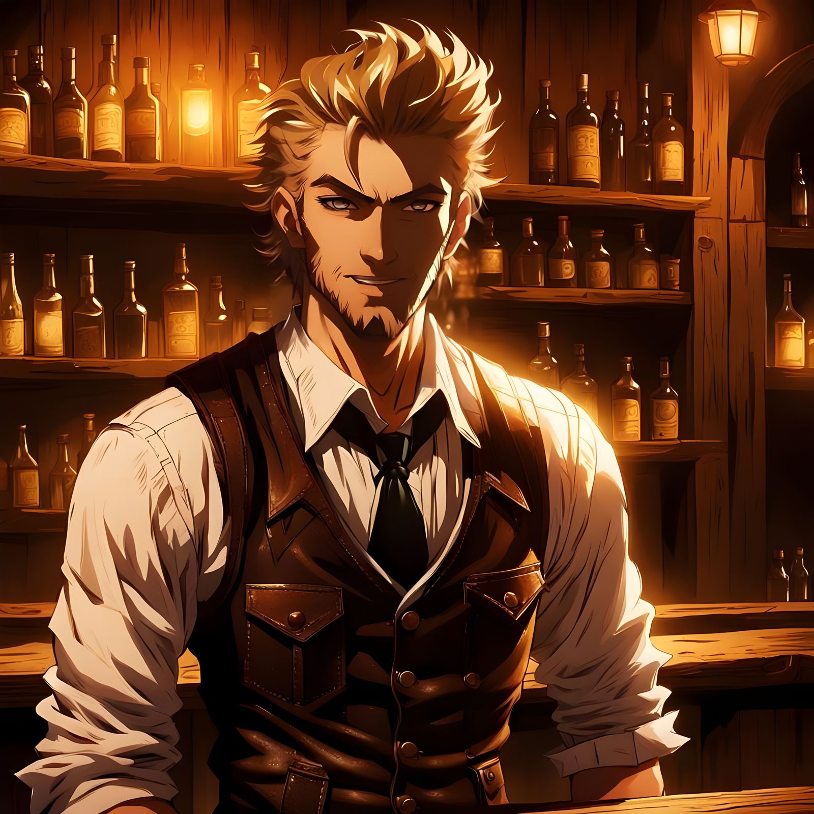 Young Bartender in Dramatic Lighting, Inspired by Rembrandt