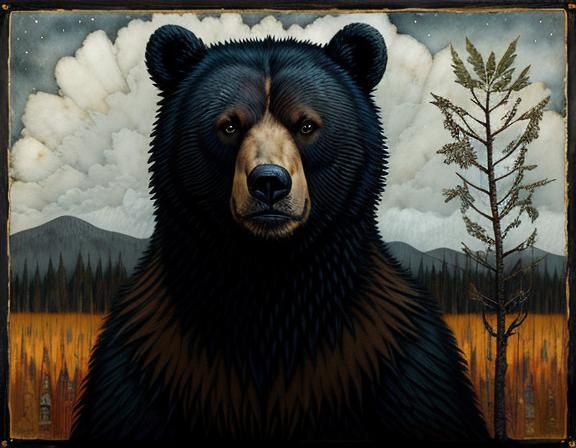 Bear Selfie in Mixed Media Style