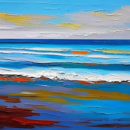 Neo-Impressionist Beach Scene in Oil Painting Style