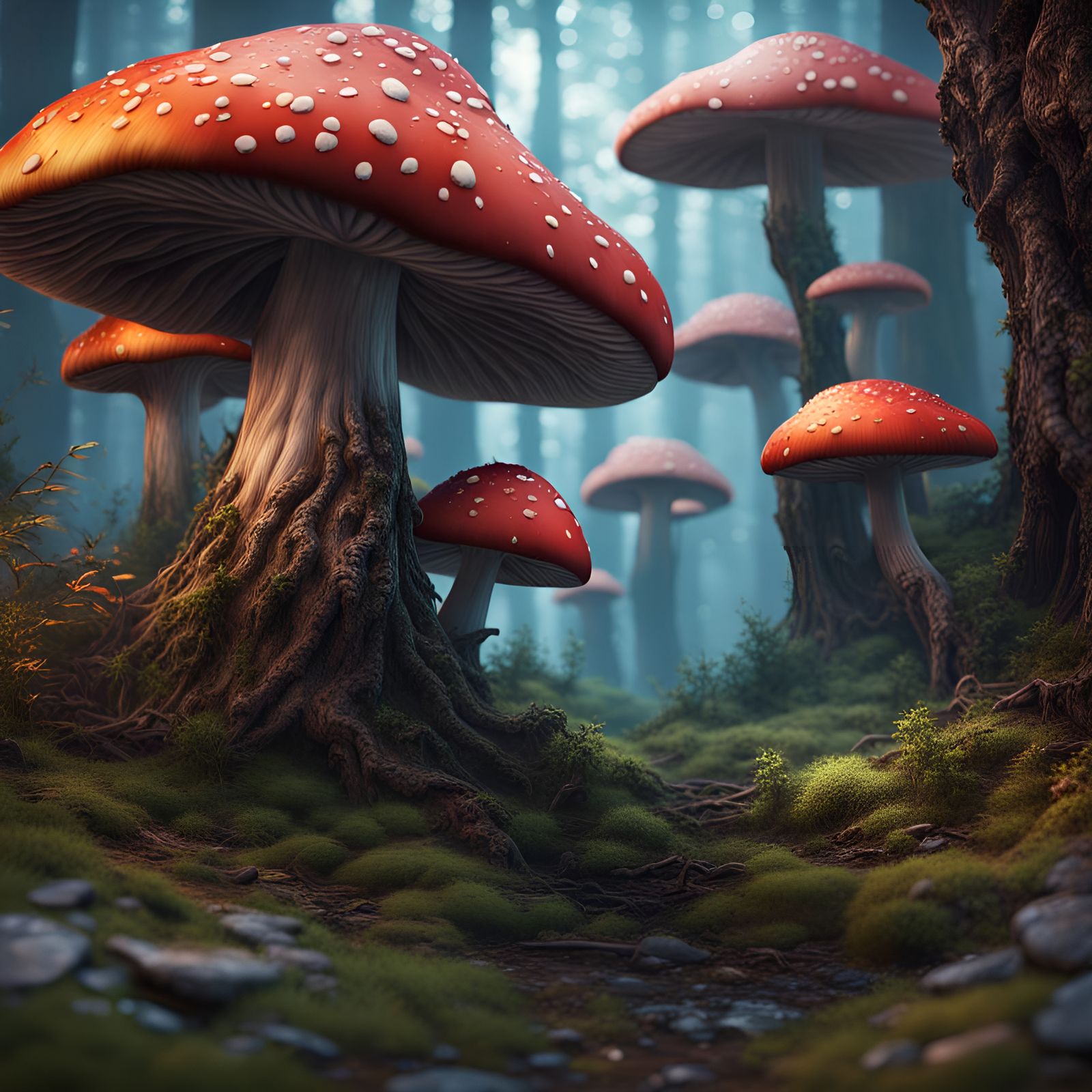 Detailed Matte Painting of a Mushroom Woods
