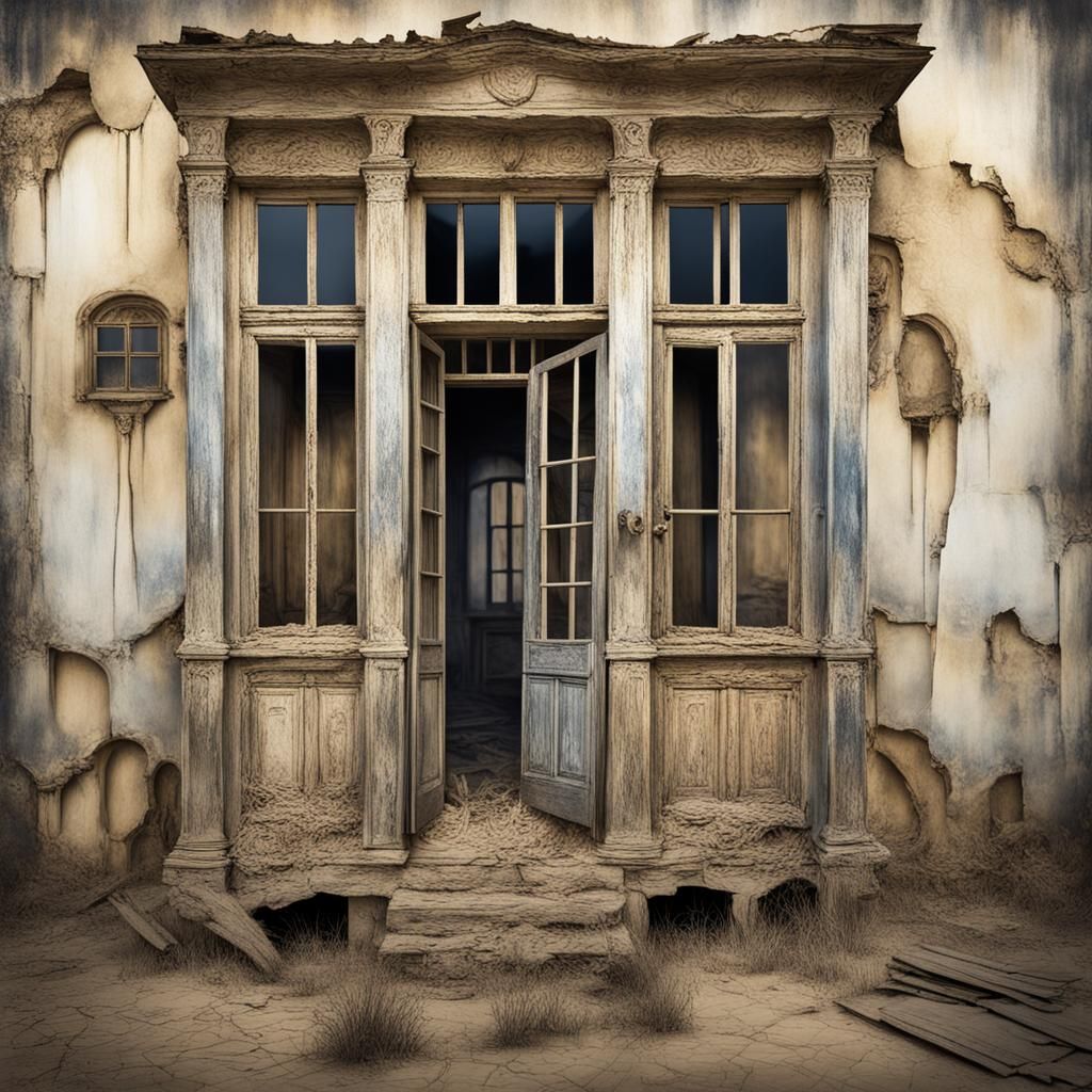 Surreal Abandoned House with Woman Windows