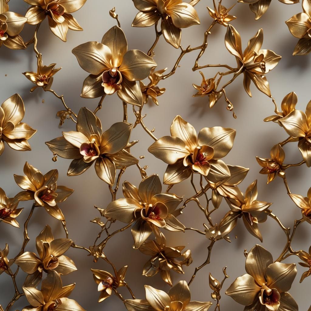 Luminous Gold Ceramic Orchid Concept Art