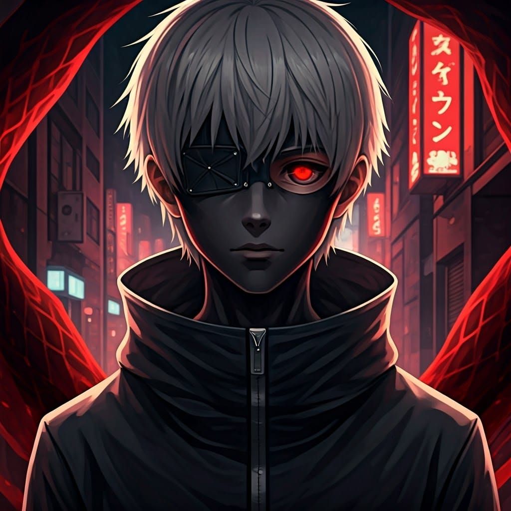 Ken Kaneki in Dark Fantasy Anime Style