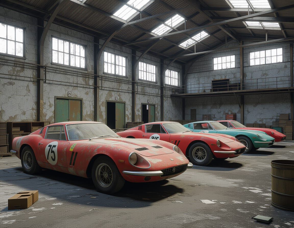 Abandoned 60s Italian Cars in Dusty Factory