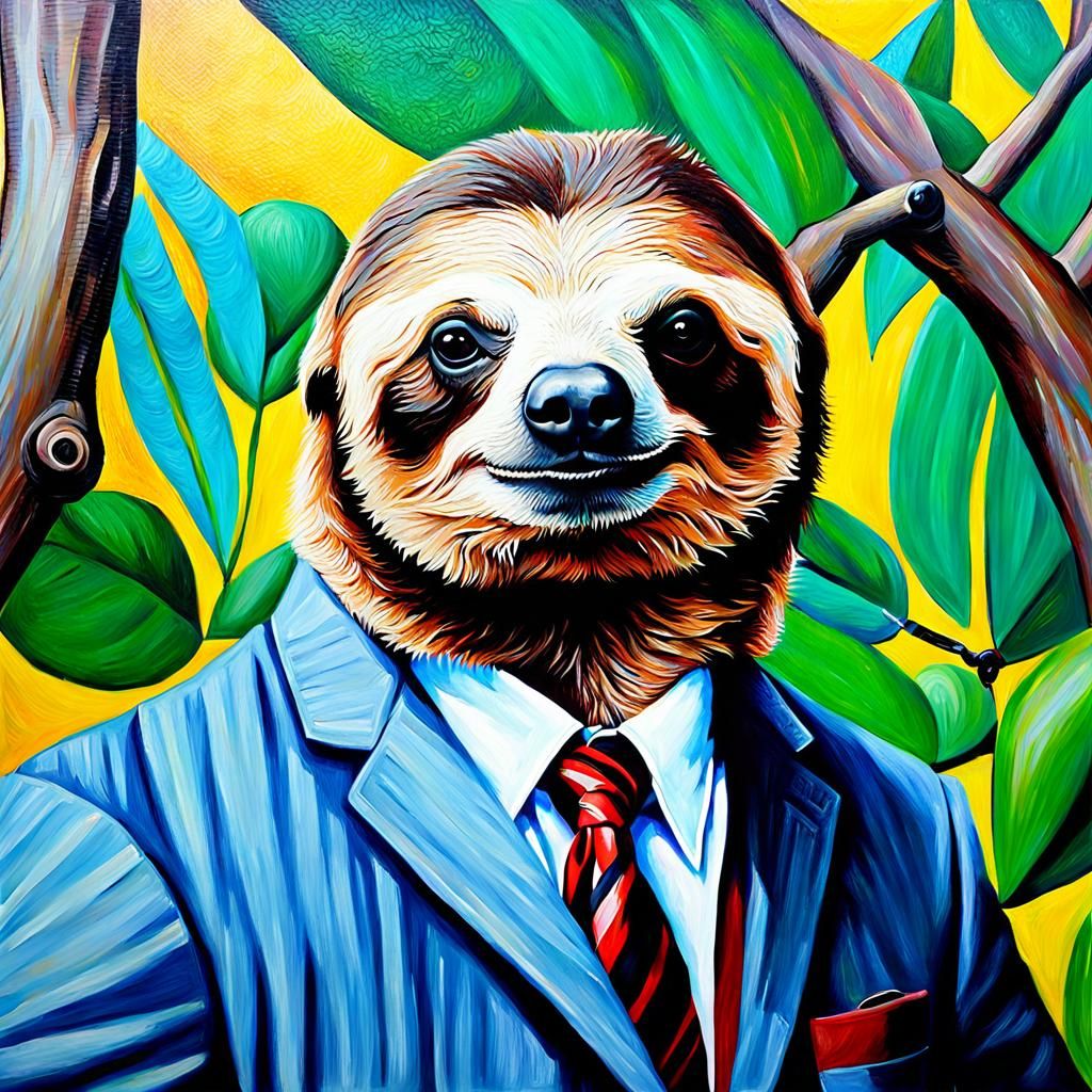 Business Sloth Oil Painting on Canvas