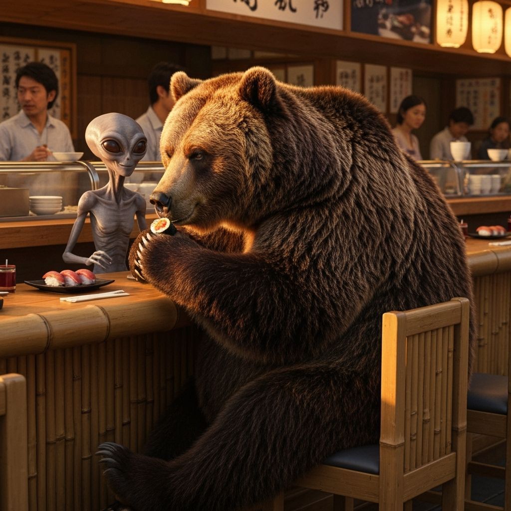 Bear and Alien at Sushi Bar