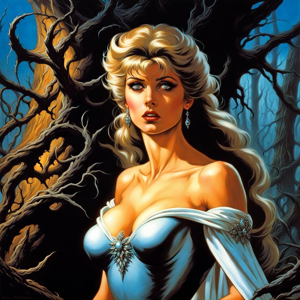 Despairing Cinderella in Dark Fantasy Forest