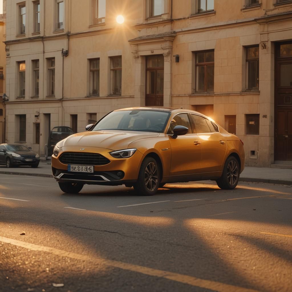 Car in Golden Light: Cinematic Film Still