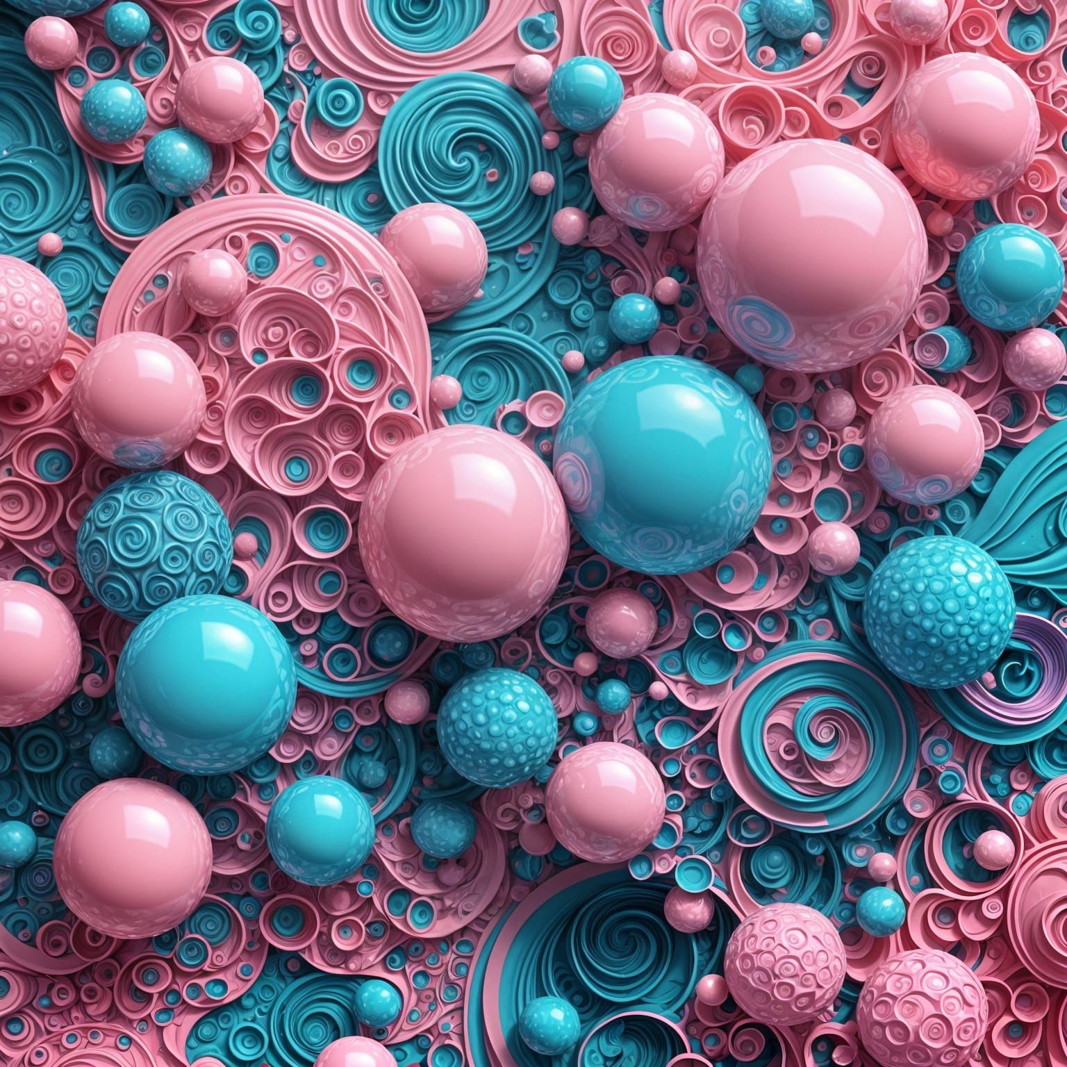 Vibrant Pastel Swirls Depicting Whimsical Bubblegum Scenes