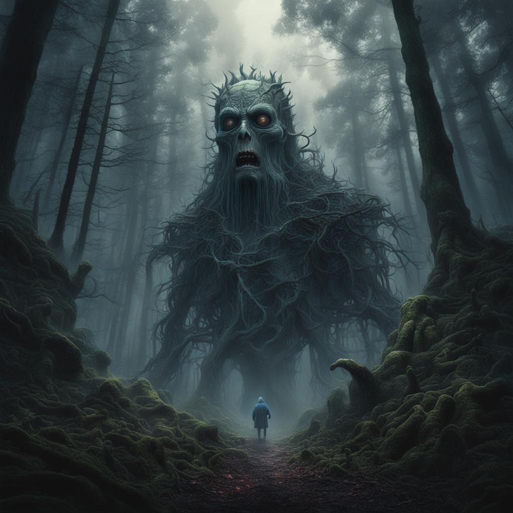 Sirenhead appearing out of the mist in a forest while making a lot of scary noise. horror Gustave Doré Greg Rutkowski si...