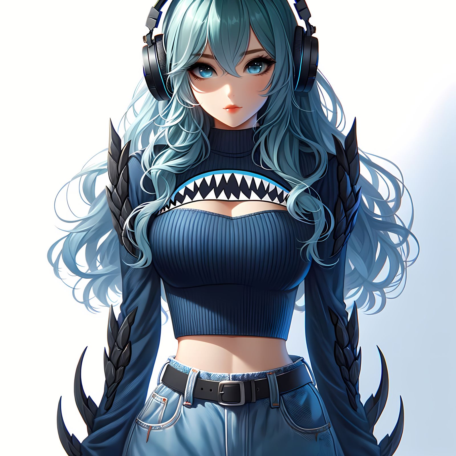 Anime Girl with Shark Jeans in Streetwear Style
