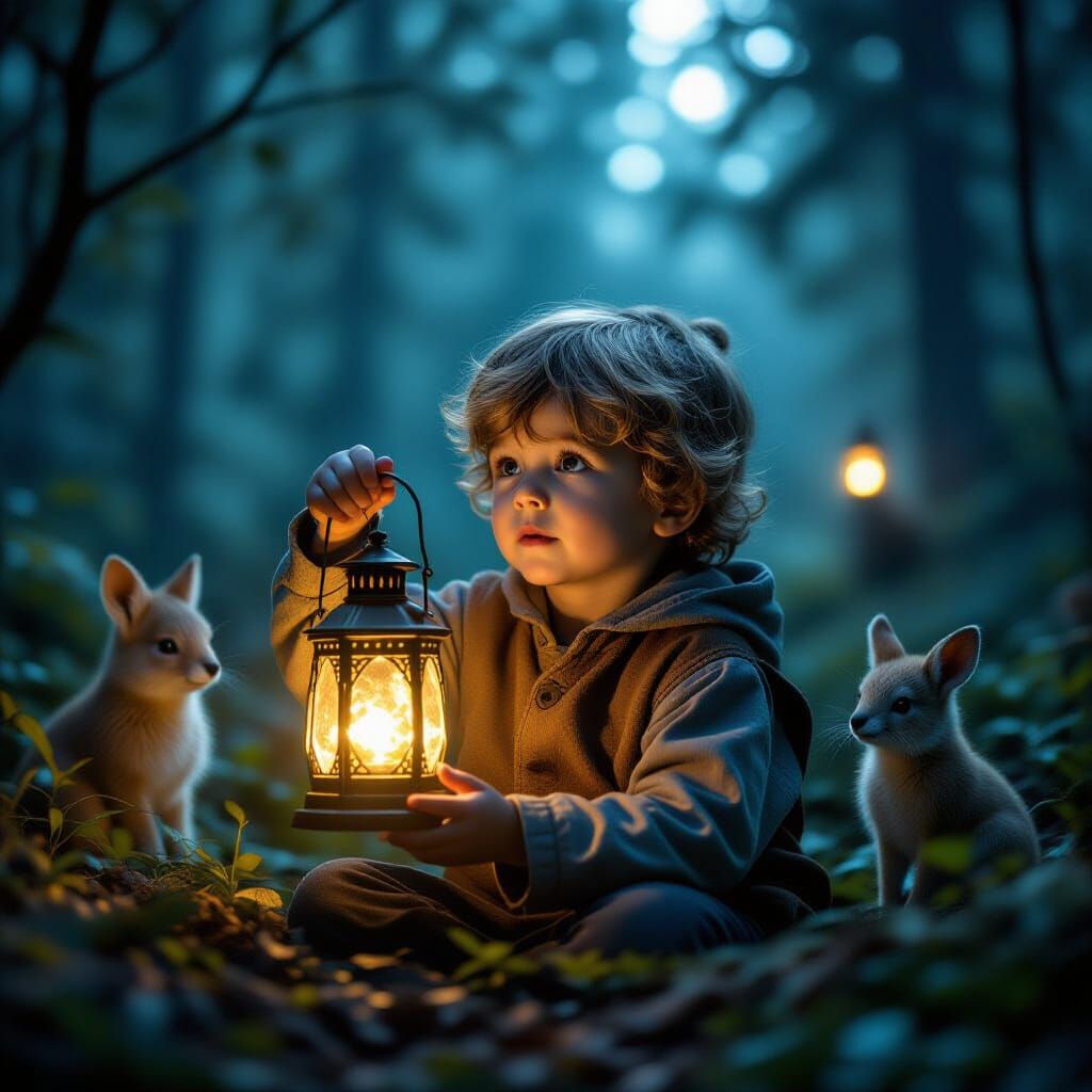 Magical Lantern Illuminates Forest Animals