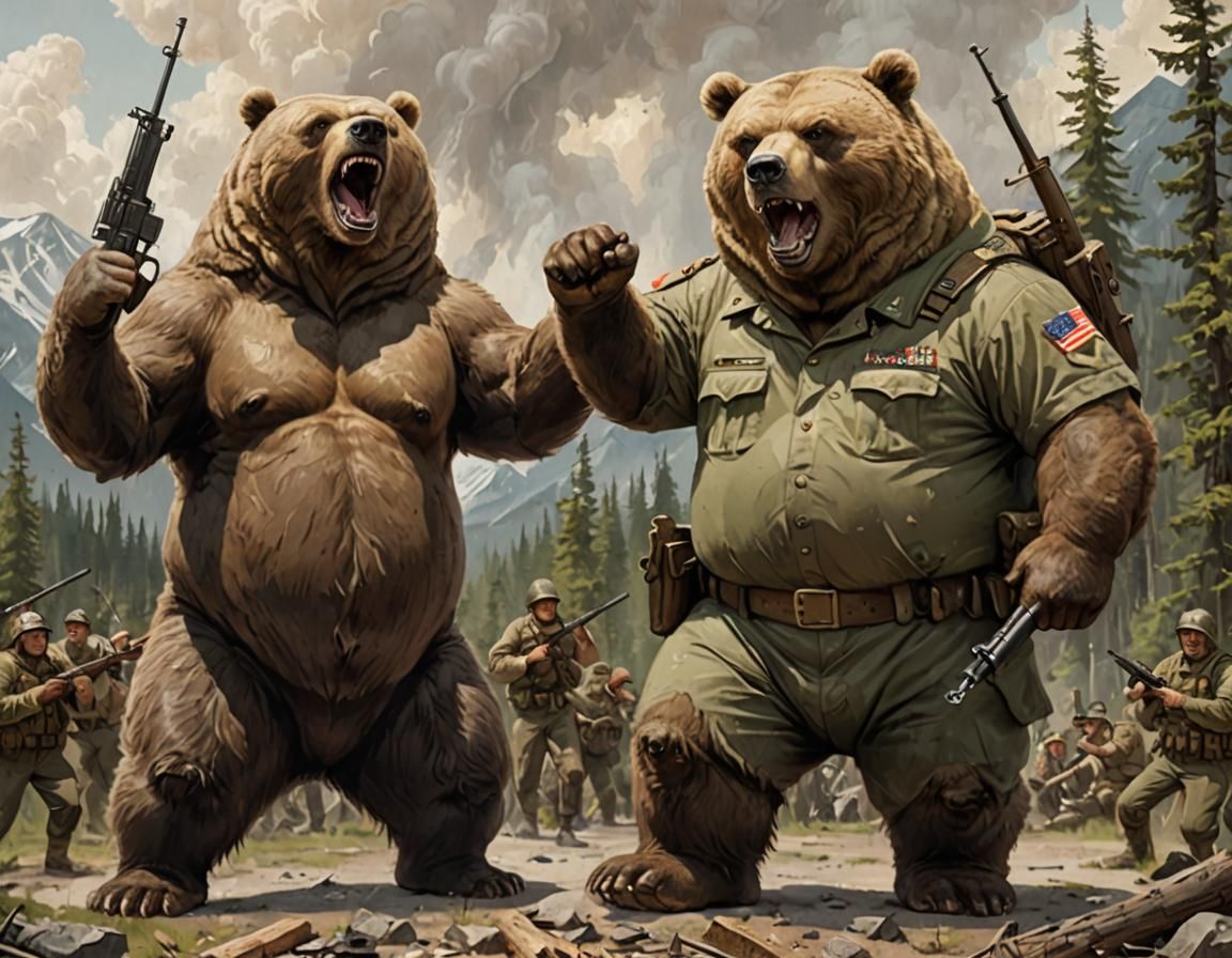 Soldier vs. Happy Giant Bear Confrontation