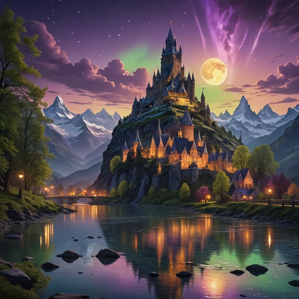 Fantasy Castle at Twilight: A Matte Painting