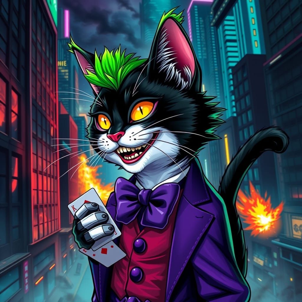 Ethereal Cat in Cyberpunk Disguise, Conducting Mayhem