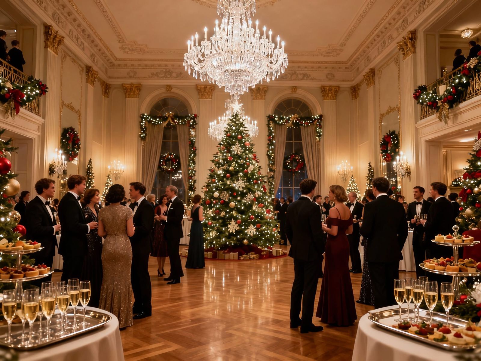 Elegant Christmas Ballroom Party Scene