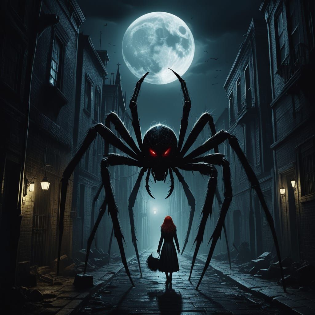 Dark Fantasy Goddess Transforms into a Giant Spider in a Hau...
