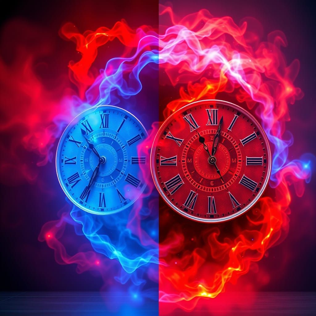 Enchanted Clockwork Dimensions in Blue and Red