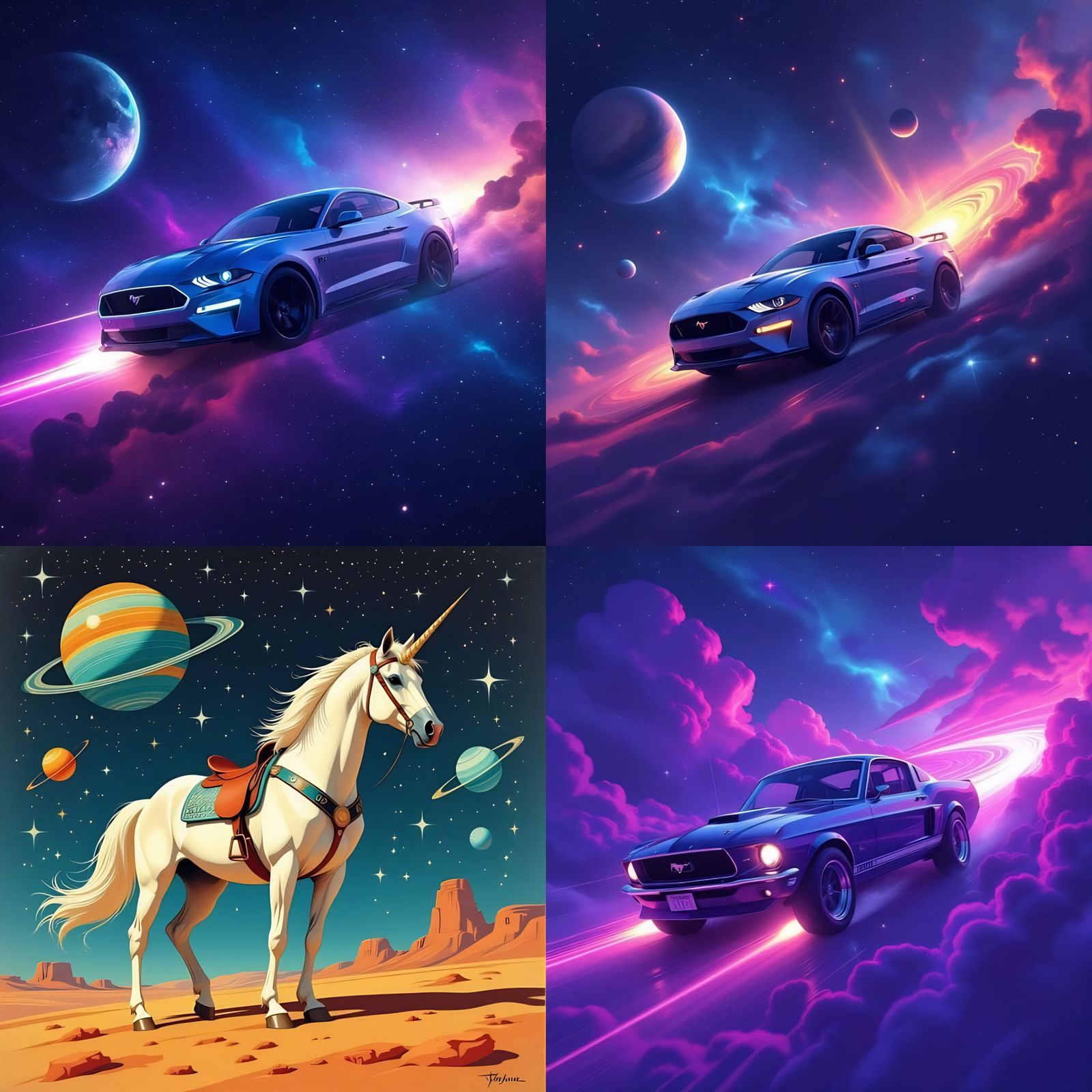 Mustang Drifting Through Space