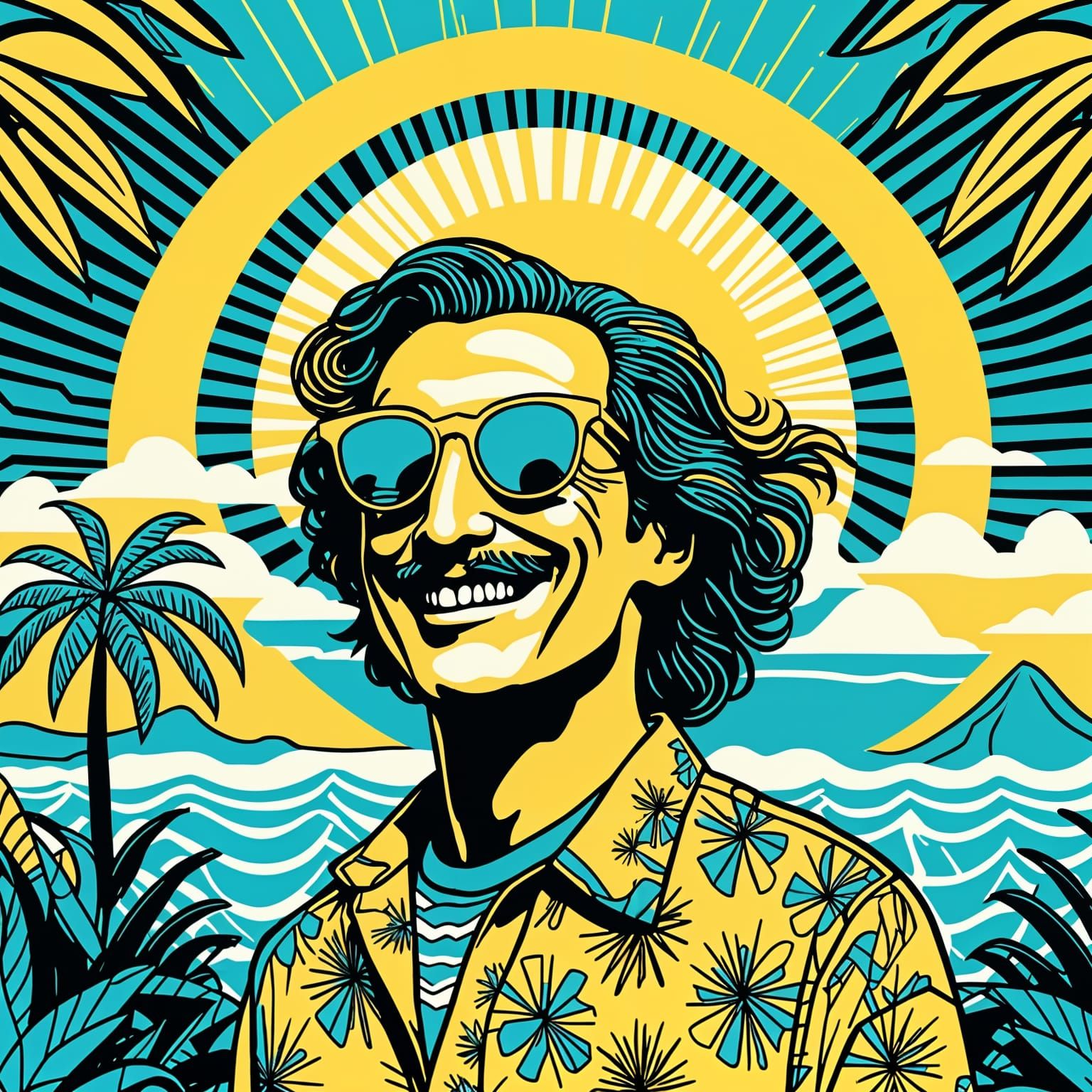 Tropical Island Sun with Sunglasses in Screen Print