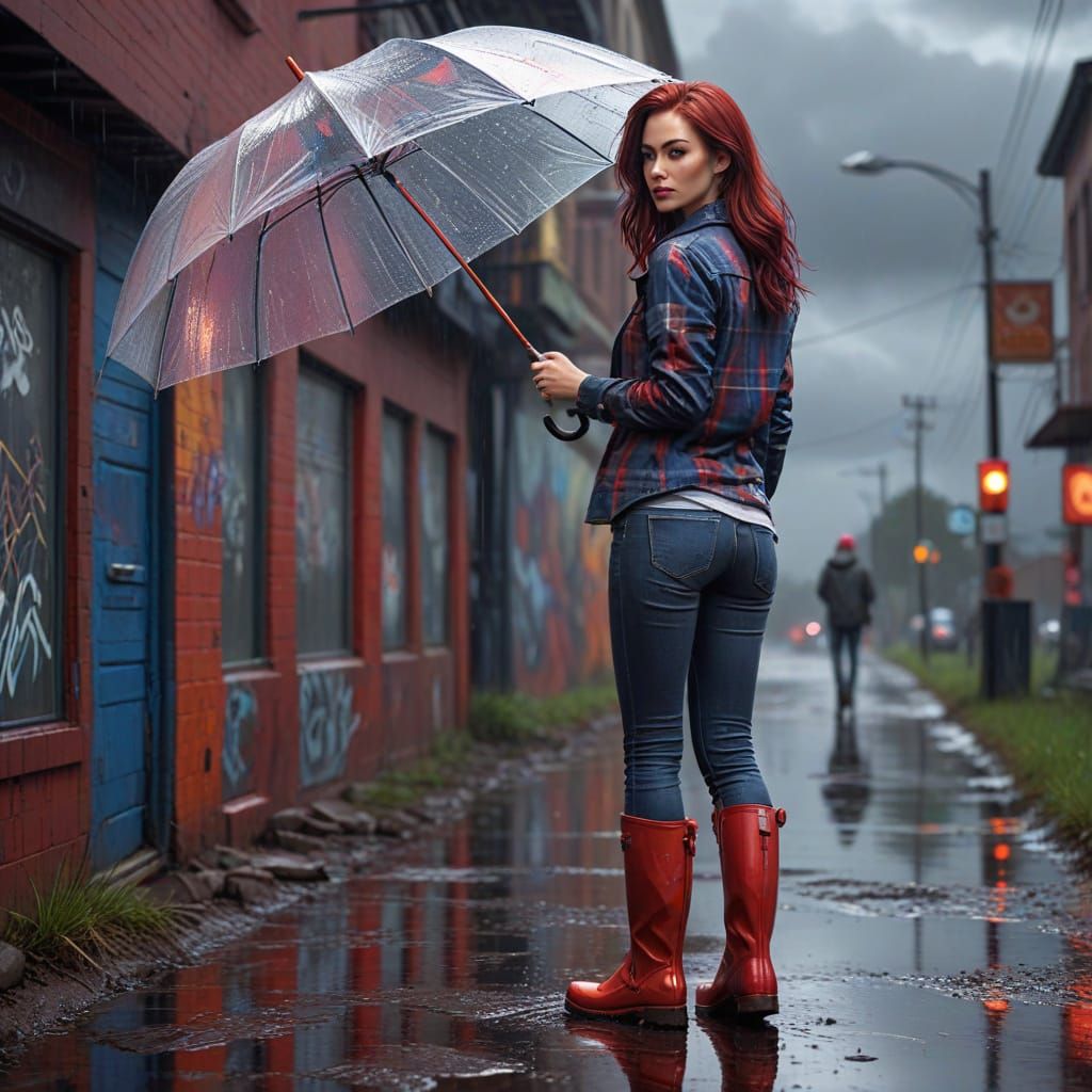 Vibrant Pop Art Portrait of a Dark Red Haired Woman