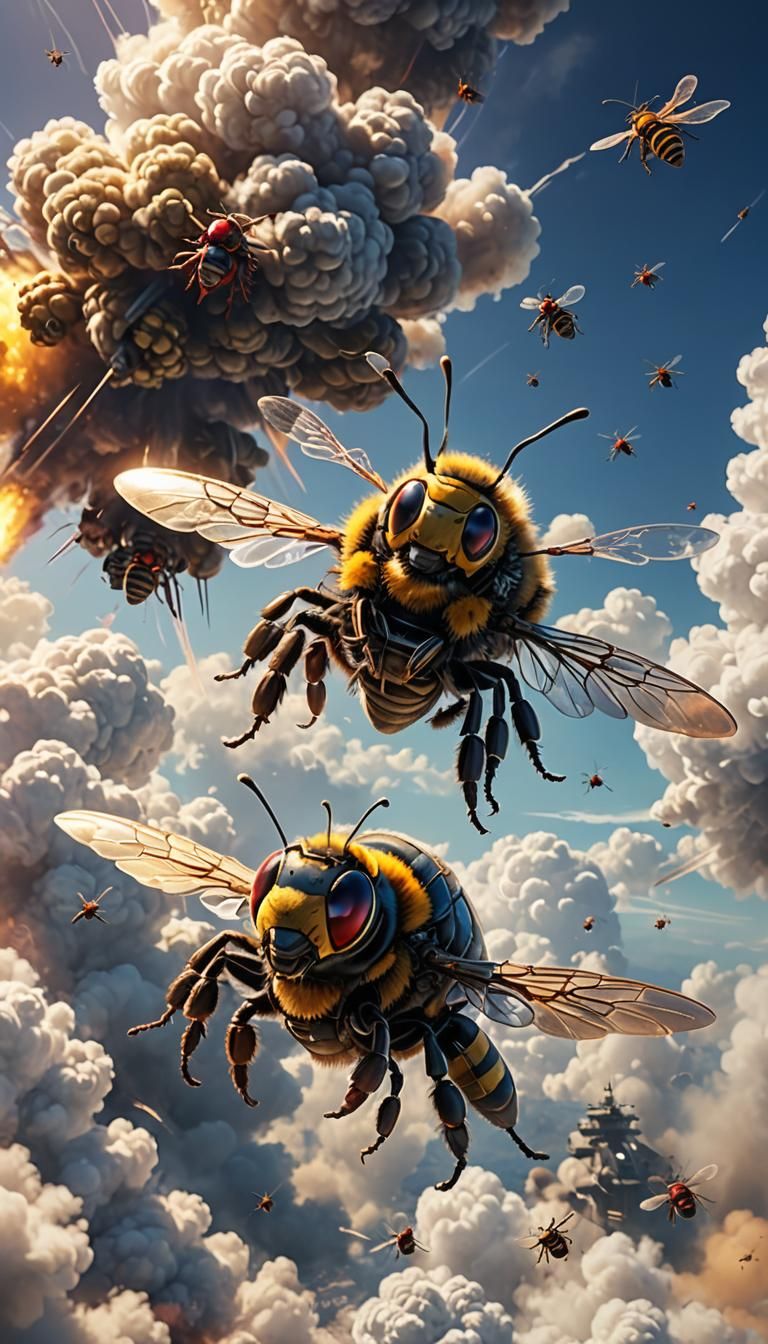 Bee Pilot in Bomber Soaring Through Clouds