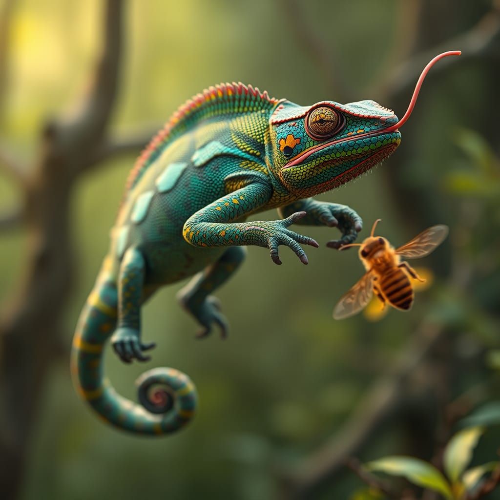 Chameleon's Hunt: A Hyper-Realistic Matte Painting