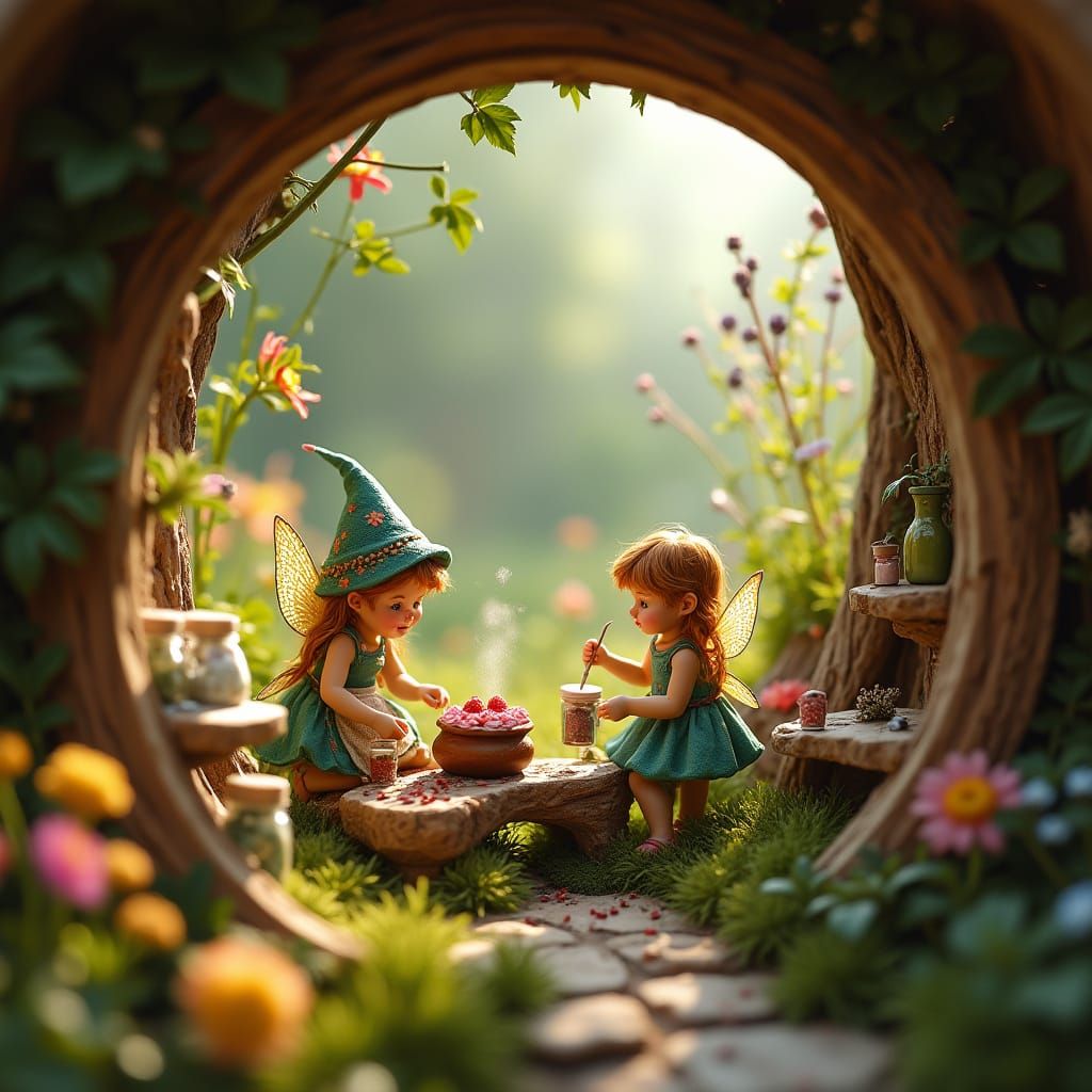 Whimsical Fairy Village with Miniature Strawberry Cake