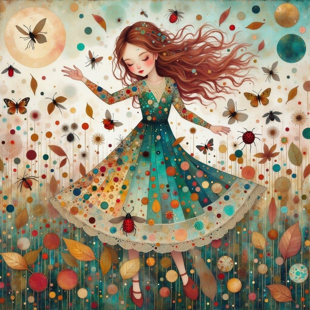 Dancing Freely Among Vibrant Wildflowers in Earthy Colors