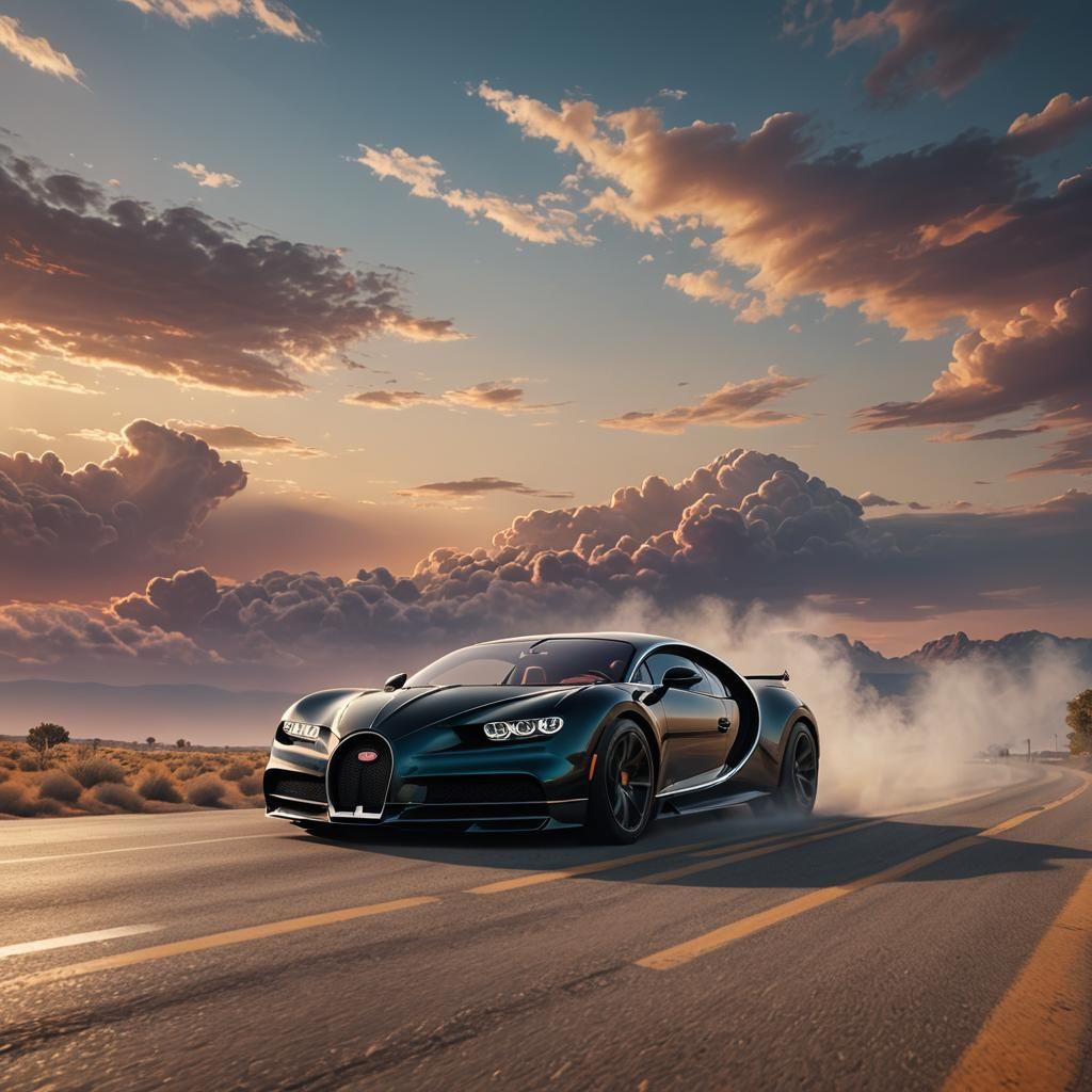 Bugatti Chiron Soaring Through Clouds: Hyper-Realistic Conce...