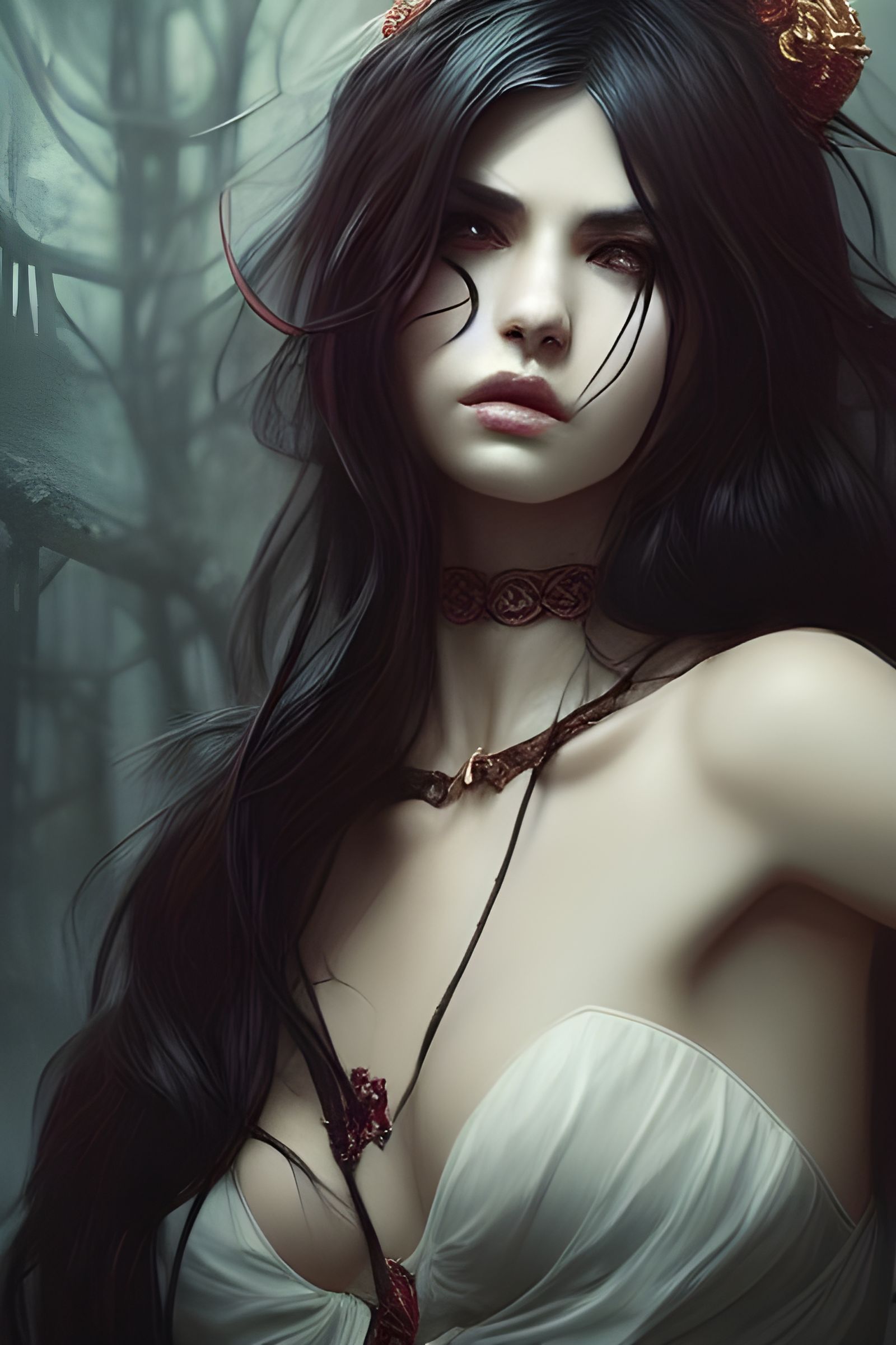 Sinister Goddess with Long Hair, Digital Illustration