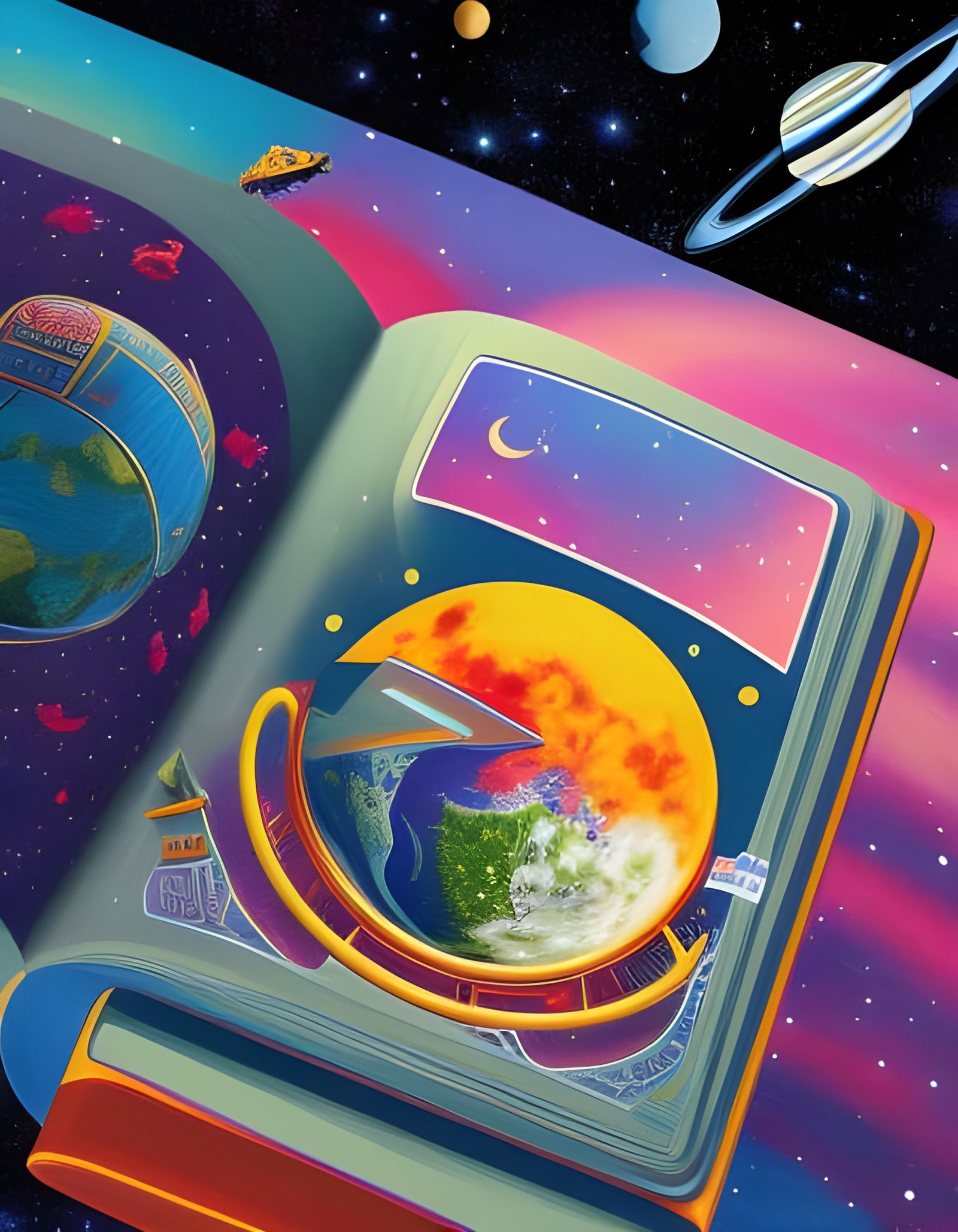 Don't Panic: Book in Space, Pop Art Illustration