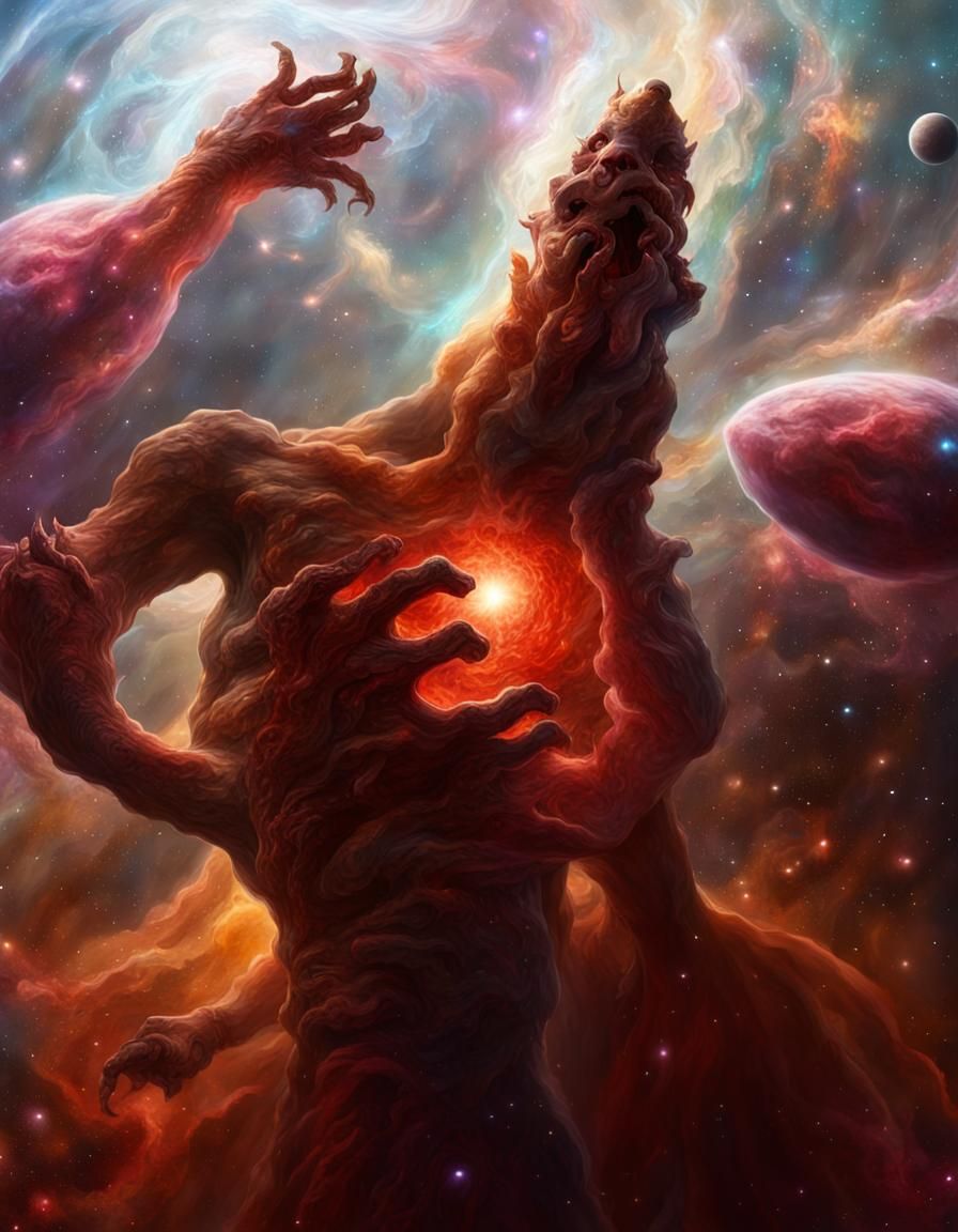 Hyperrealistic Space Demon Among Nebulae in 8K