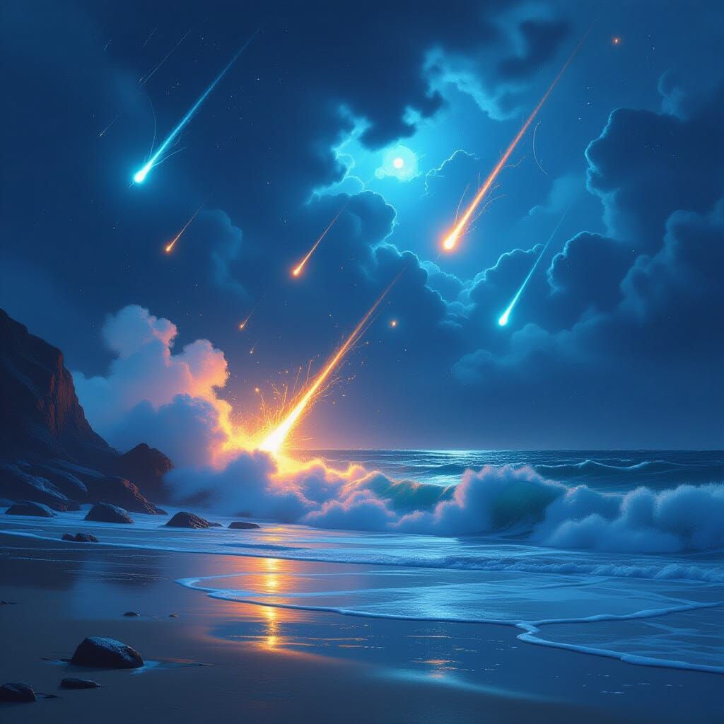 Meteors Fall Into the Sea: Dreamlike Digital Art