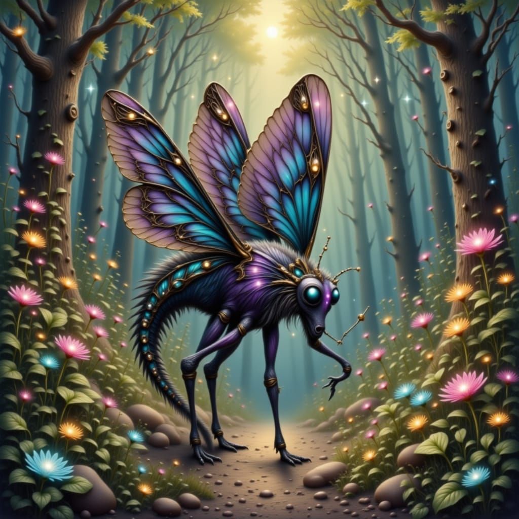 Fantastical Dragonfly in Ethereal Twilight Sky