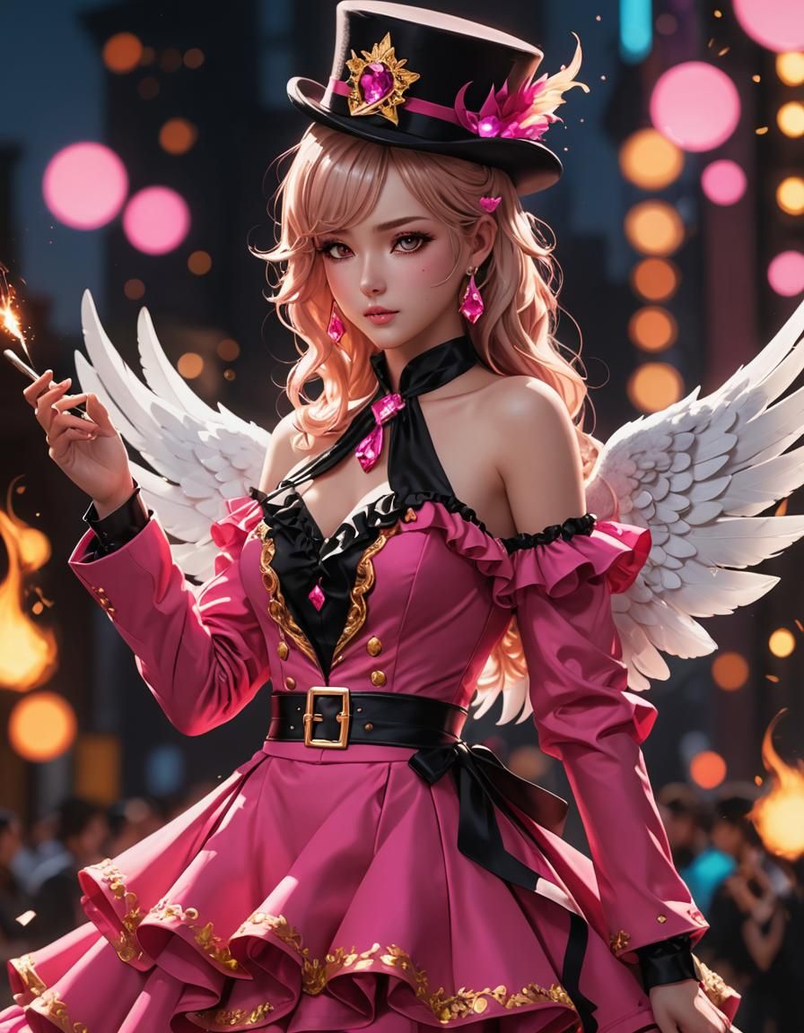 Anime Angel in Pink Ringmaster Suit, 3D Art