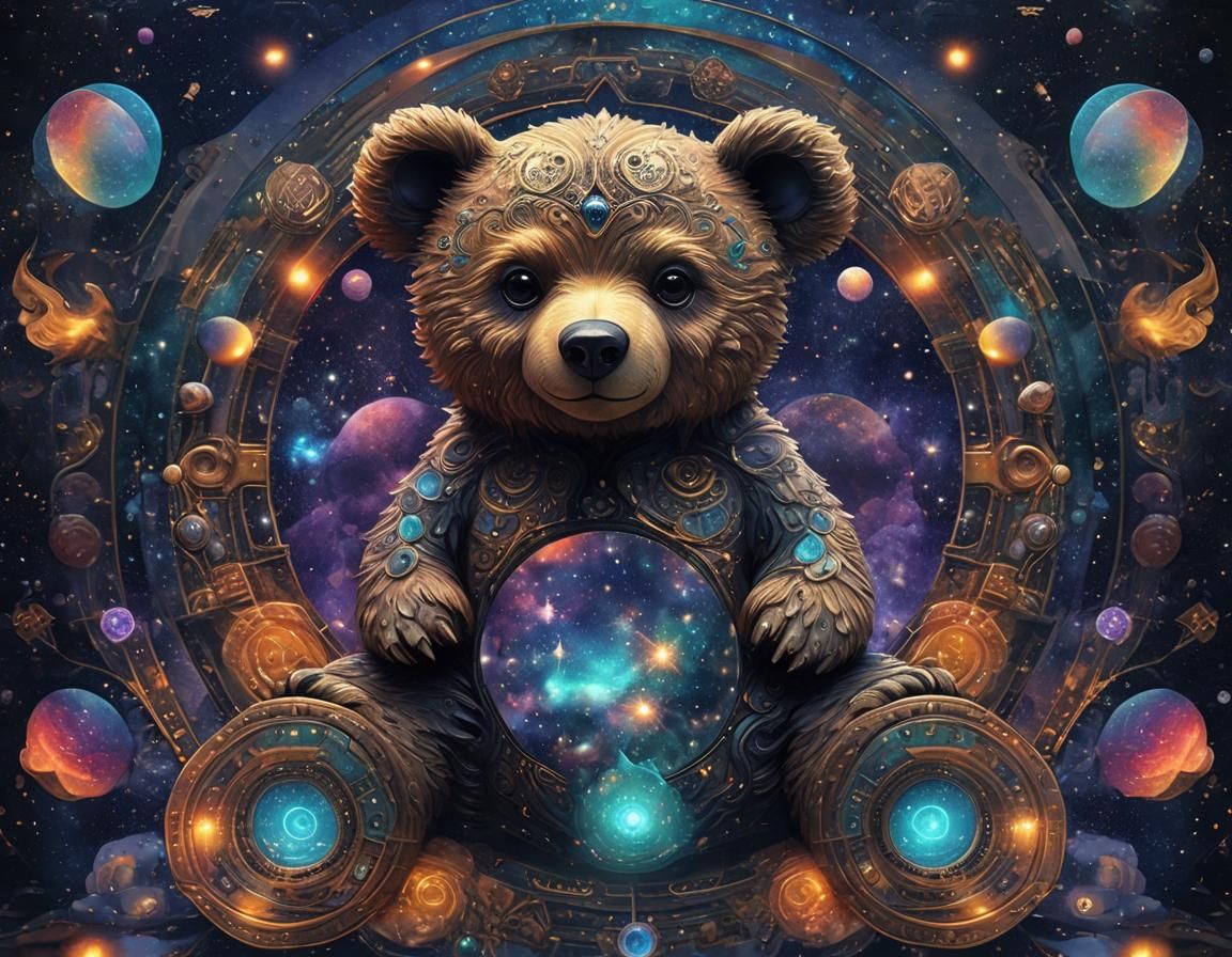 Cosmic Teddy Bear Holographic Illustration