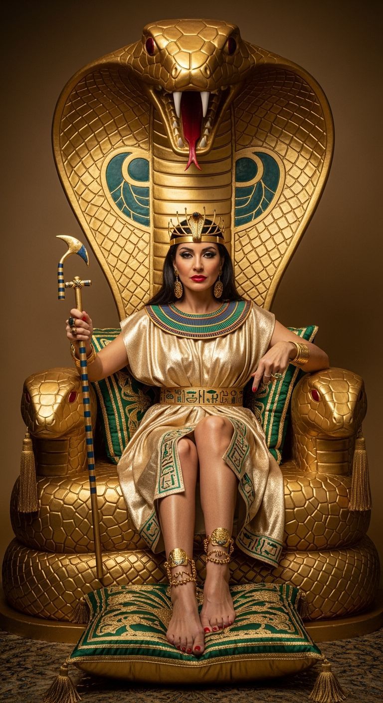 Egyptian Queen on Golden Cobra Throne